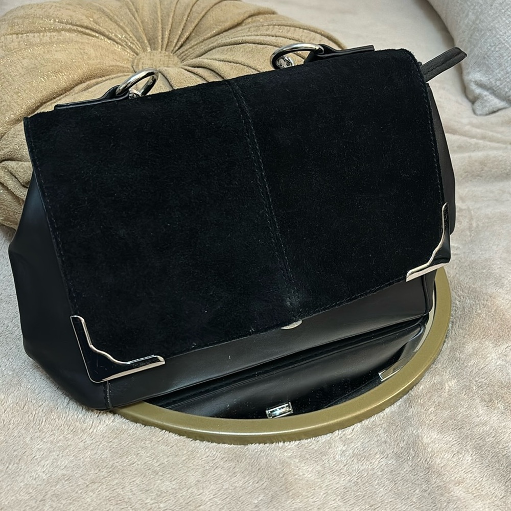 Topshop Black Faux‎ Leather Y2K Shoulder Bag Minimalist Baguette Purse Luxury